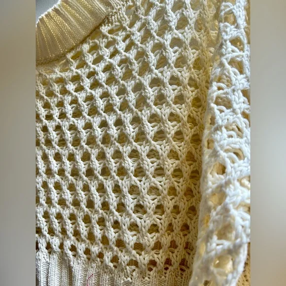 MaEve Anthropologie One-Shoulder Cream Knit Crochet Cropped Sweater - Picture 8 of 12